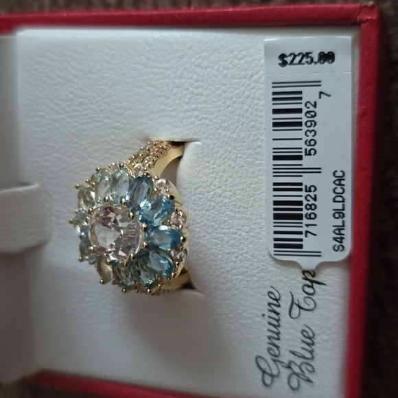 KOHLS 18K GOLD OVER STERLING SILVER GENUINE BLUE TOPAZ RING SIZE 7 - Picture 5 of 16